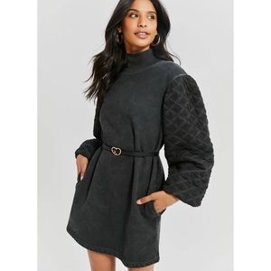 Something Navy Quilted Sleeve Sweatshirt Dress